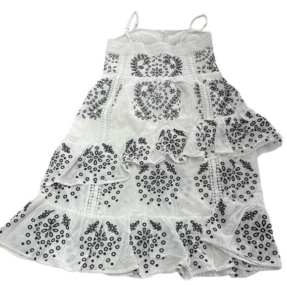 Marissa‎ Webb Dress Womens 4 White Black Eyelet Embroidered Midi Ruffle Cotton - Picture 4 of 12